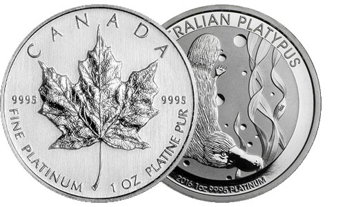 Canadian Platinum 1 Ounce Maple Leaf and Australian Platinum 1 Ounce Platypus