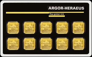 Argor - Heraeus Gold Bullion Bar 10 Gram Obverse