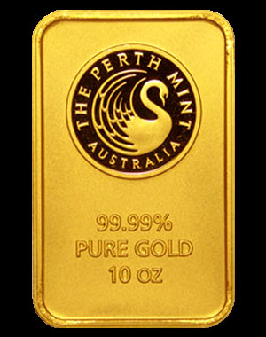 Perth Mint Kangaroo Gold Bullion Bar 10 OZ Obverse