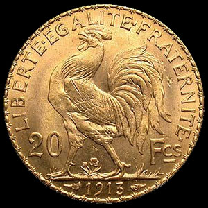 French 20 Franc Gold Rooster .1867 OZ Reverse