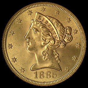 US Liberty Head $5 Gold Half Eagle Coin Obverse