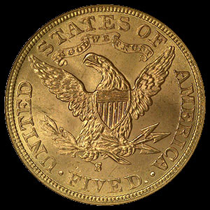 US Liberty Head $5 Gold Half Eagle Coin Reverse