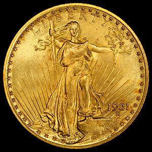St. Gaudens $20 Gold Double Eagle Coin Obverse