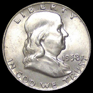 Silver American Franklin Half Dollar 90 percent pre-1965 Obverse