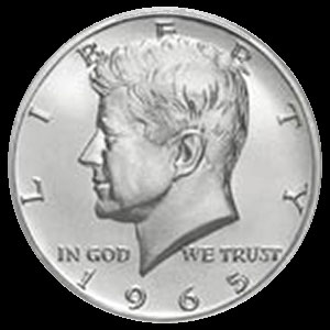 Silver American Kennedy Half-Dollar 40 percent 1965 - 1970 Obverse